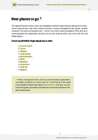 example page 3 from our offline Travel Guide for British Virgin Islands